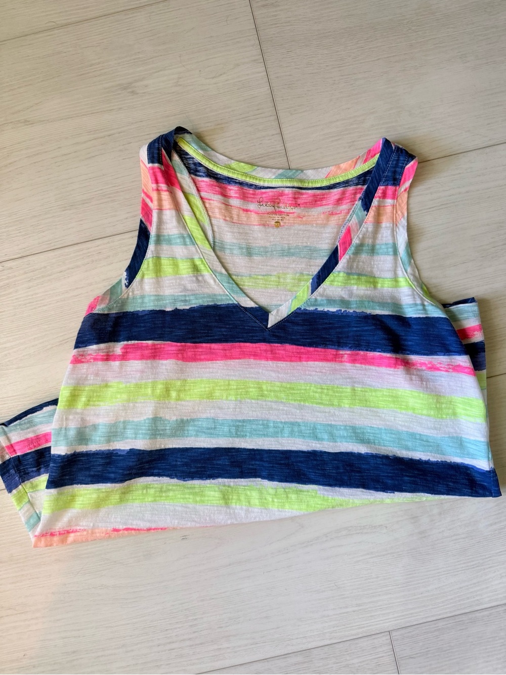 Lily Pulitzer Neon Striped Tank Top, Jaylynne V-Neck Cats Meow Stripe, XS